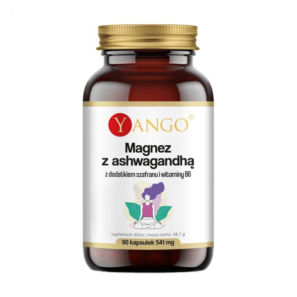 Магній з ашвагандою, шафраном і вітаміном B6 Yango Magnesium with Ashwagandha, Saffron and Vitamin B6, 541 мг, 90 капсул